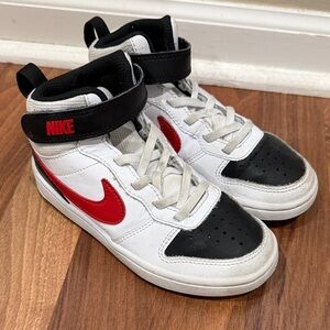 Nike Kids' White and Black Sneakers with Red Swoosh